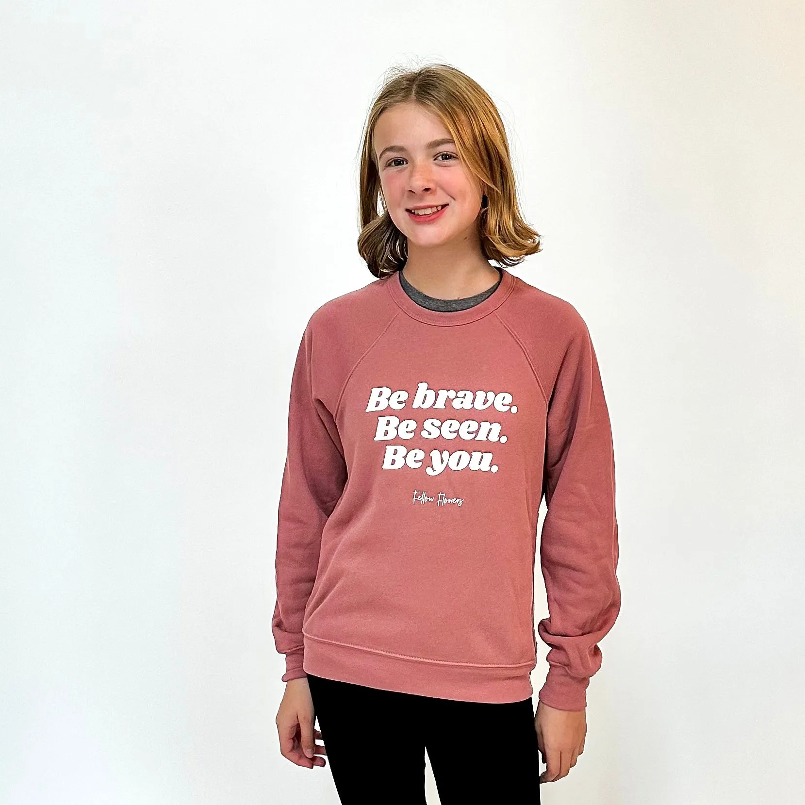 Be Brave Youth Sweatshirt – Gray and Pink